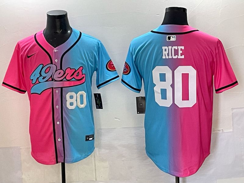 Men 2025 San Francisco 49ers #80 Rice Pink Blue Nike Limited NFL Jersey 02